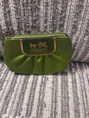 Coach Olive Green Signature Zip Coin Pouch with Gold Accents